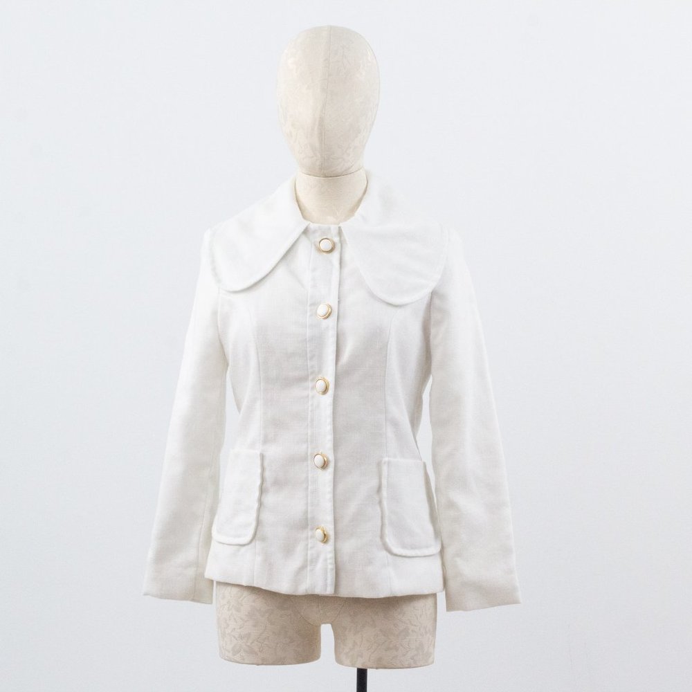 Vintage 50s 60s M Peter Pan Collar Jacket White - Picture 2 of 8